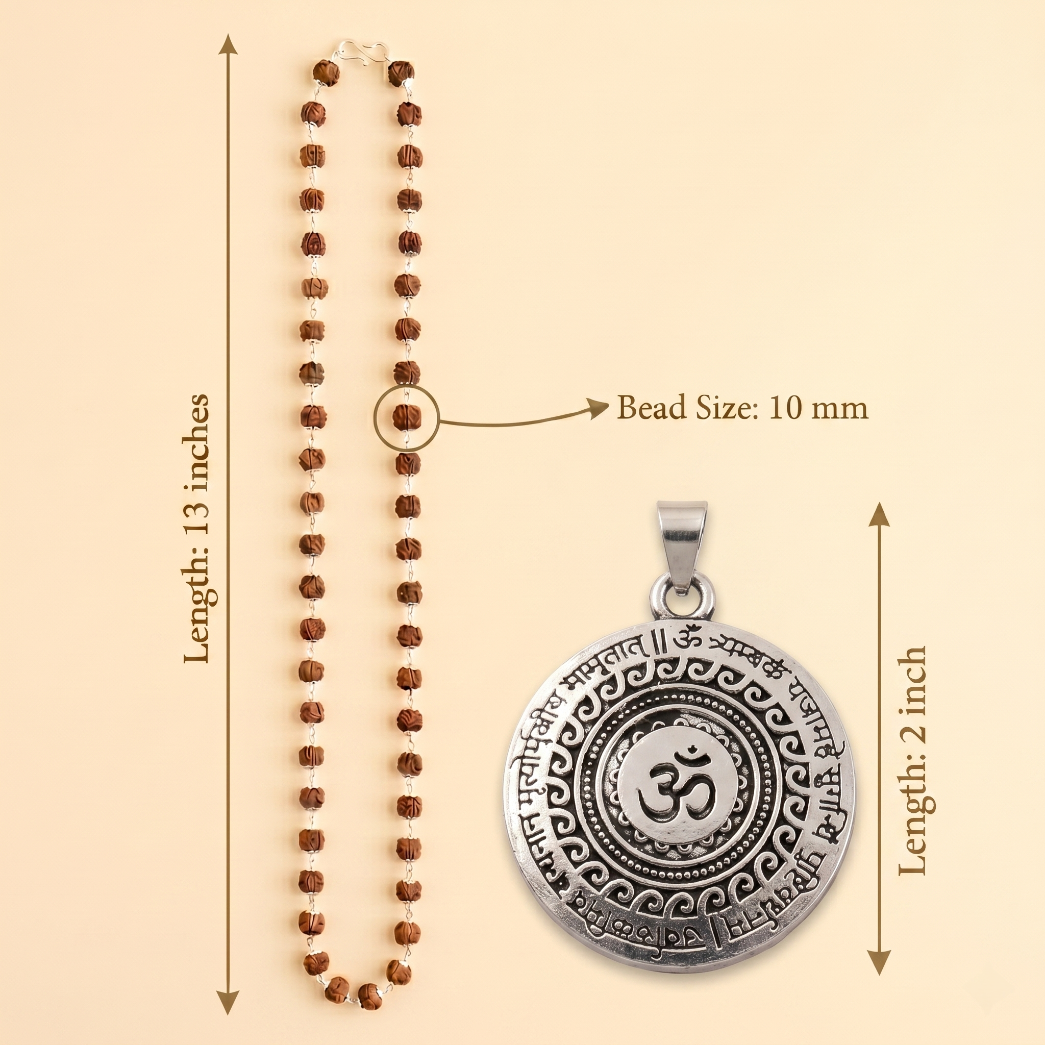 Silver Capped Rudraksha Mala with Om Mahamrityunjaya Pendant & Karungali Damru Bracelet Combo