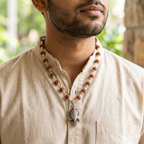 Silver Capped Rudraksha Mala with Hanuman Ji Face Pendant