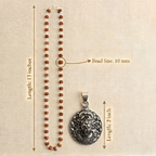 Silver Capped Rudraksha Mala with Hanuman Ji Face Round Silver Pendant