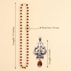 Silver Capped Rudraksha (10mm Beads) Om Trishul Mala