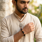 Silver Capped Rudraksha Om Trishul Mala & Karungali Damru Rudraksha Bracelet Combo