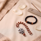 Silver Capped Rudraksha Om Trishul Mala & Karungali Damru Rudraksha Bracelet Combo