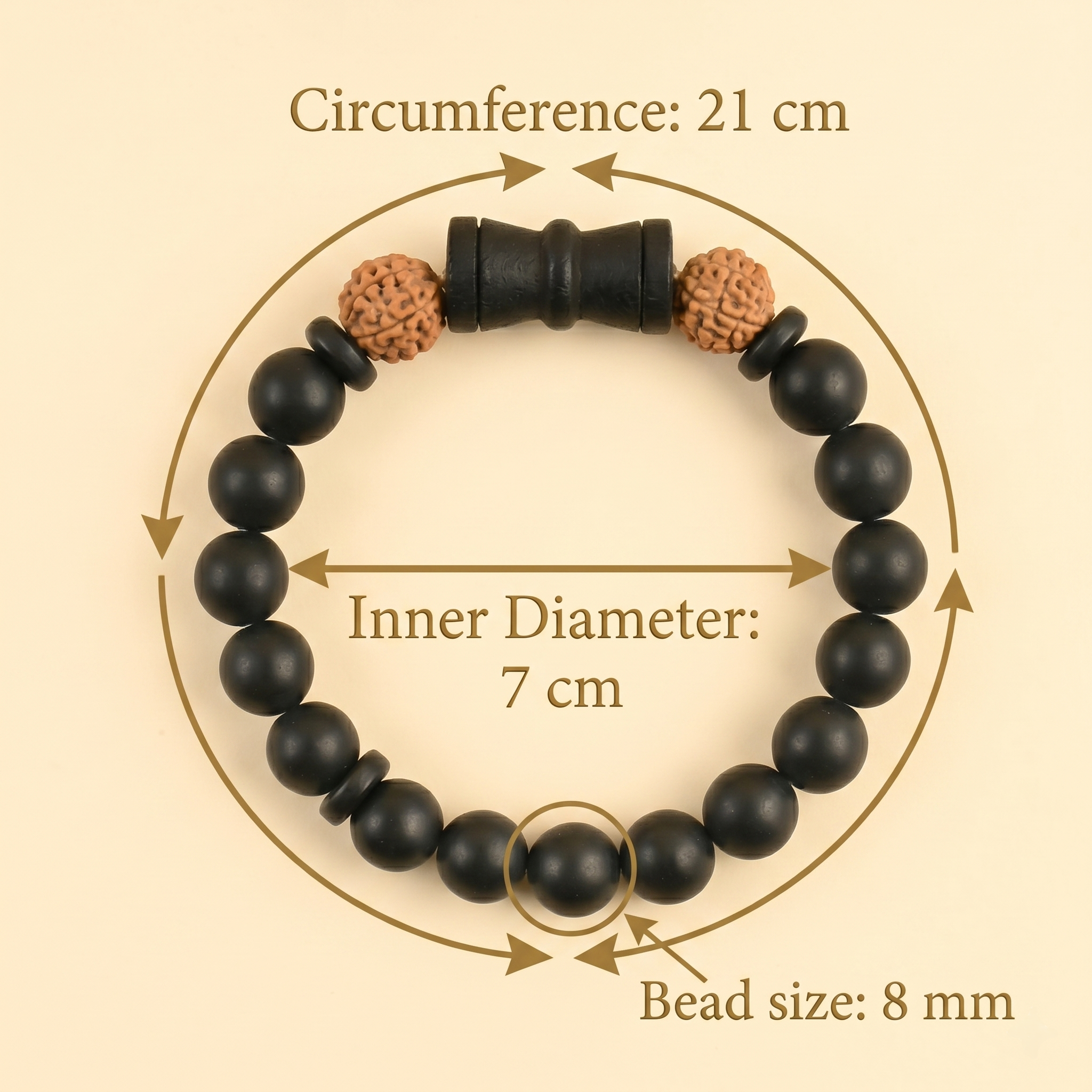 Golden Capped Rudraksha Mala with Hanuman Ji Face Round Pendant & Karungali Damru Bracelet Combo