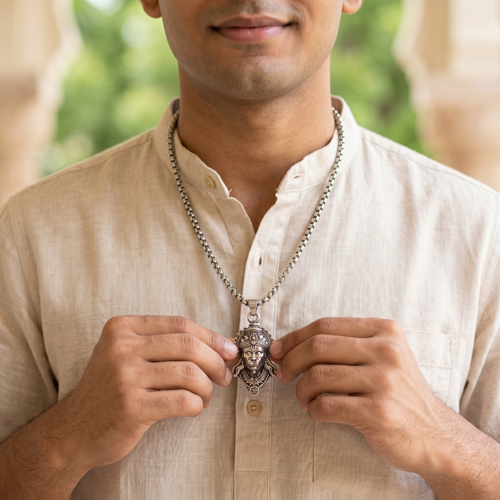 Silver Chain With Hanuman Ji Face Pendant