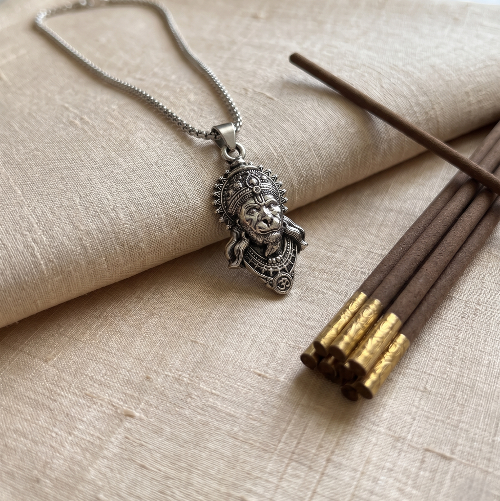 Silver Chain With Hanuman Ji Face Pendant