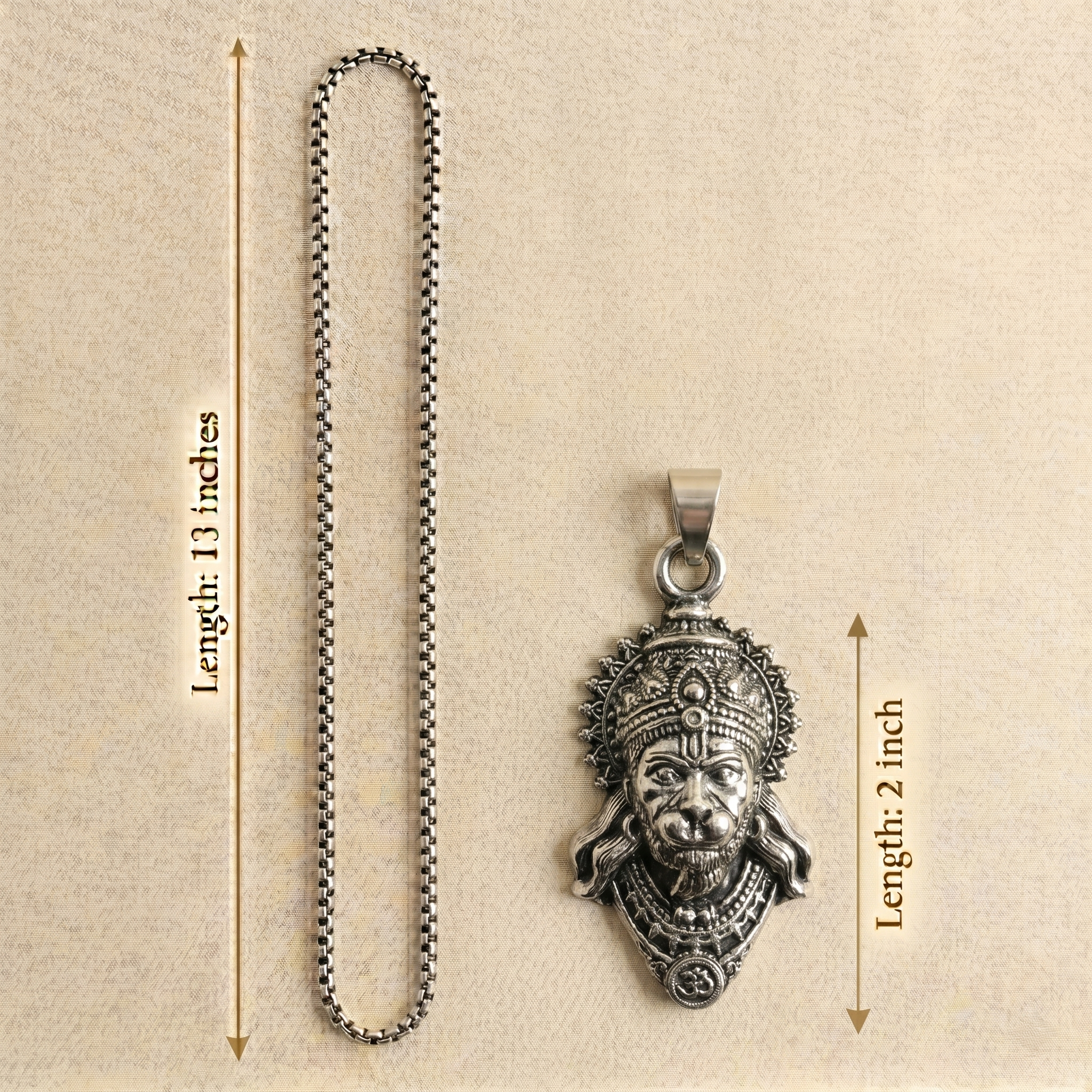 Silver Chain With Hanuman Ji Face Pendant