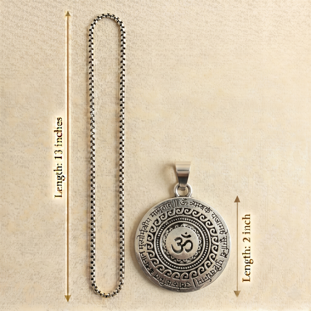 Silver Chain with Om Mahamrityunjaya Pendant
