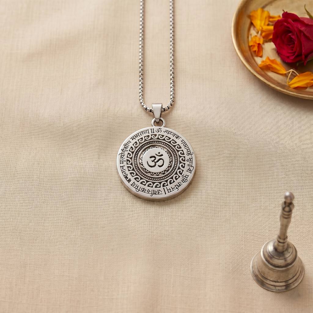 Silver Chain with Om Mahamrityunjaya Pendant