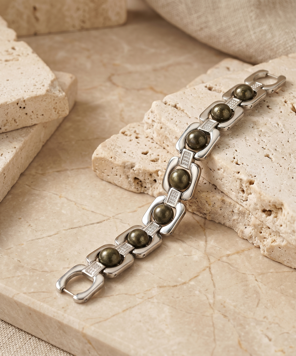 Silver Plated Essential Pyrite Bracelet