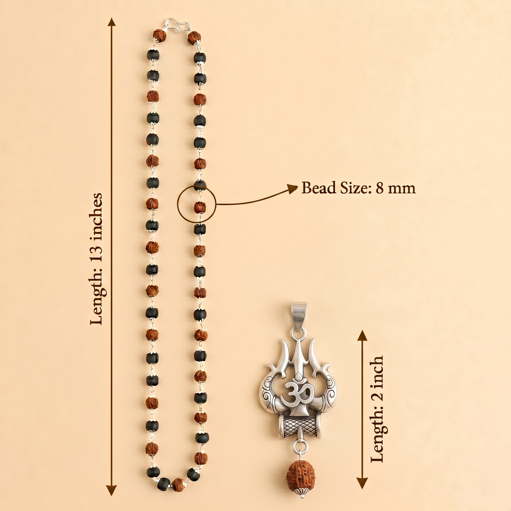 Silver Capped Rudraksh - Karungali OM Pendent Mala & Band Bracelet Combo