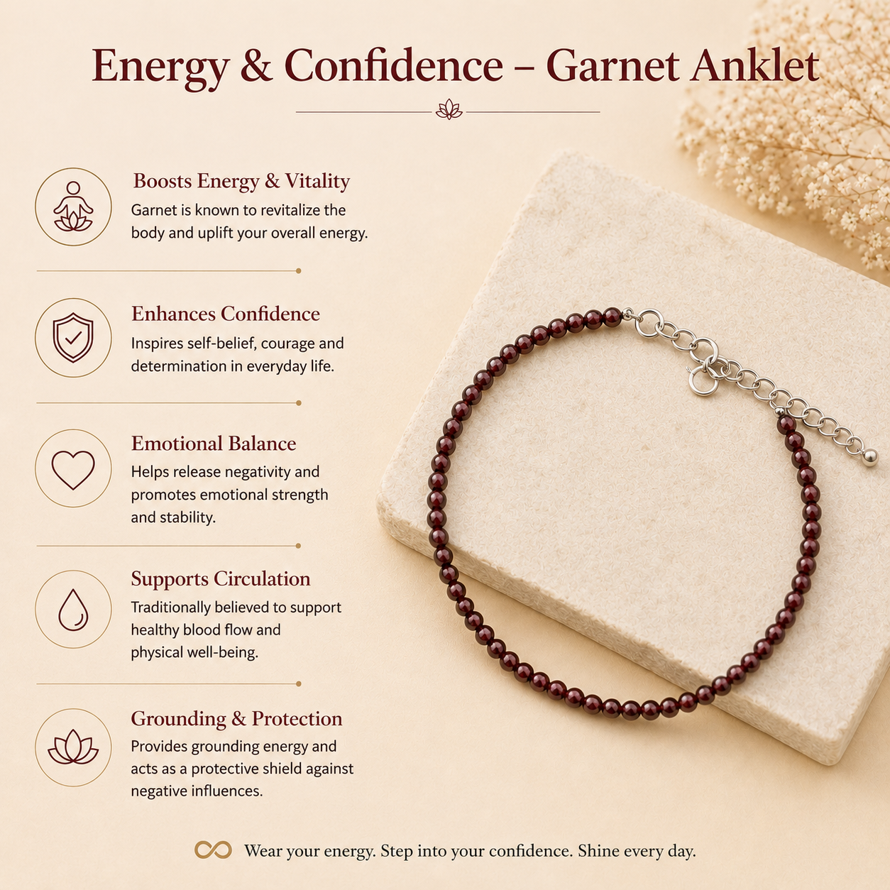 Energy & Confidence – Garnet Anklet
