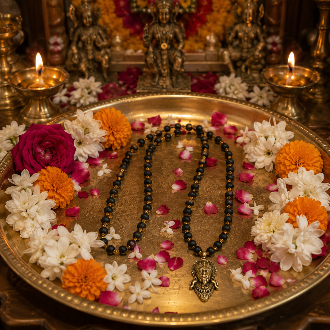 Karungali Gold-Capped Mala with Hanuman Ji Face Pendant