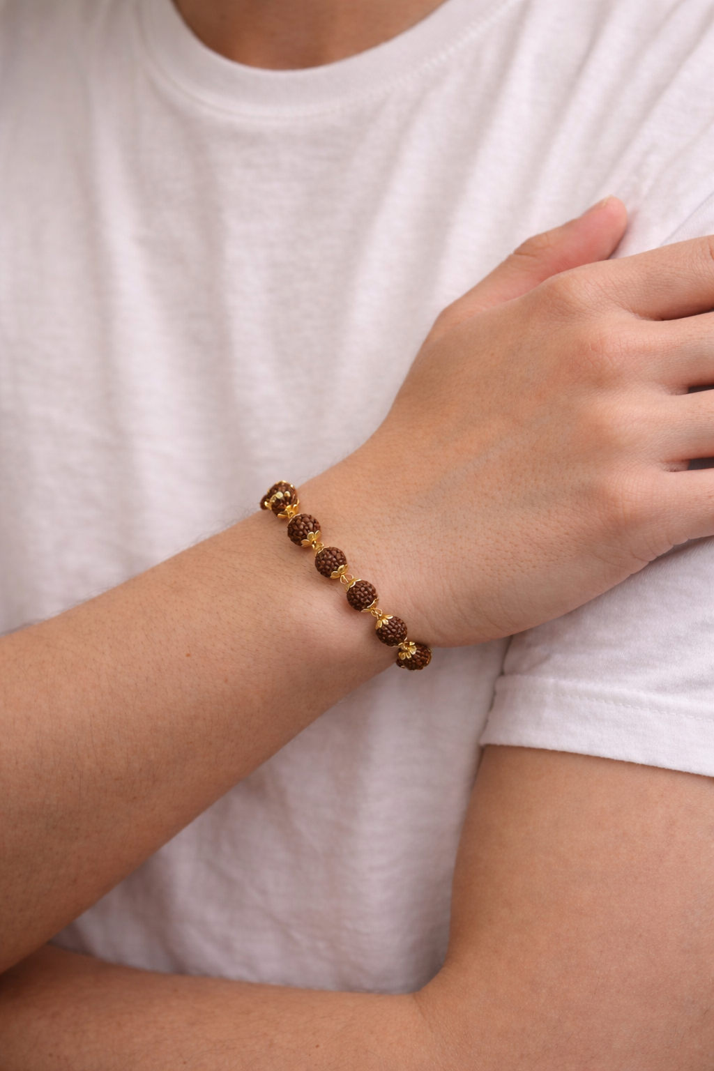 Golden Capped Rudraksha Bracelet