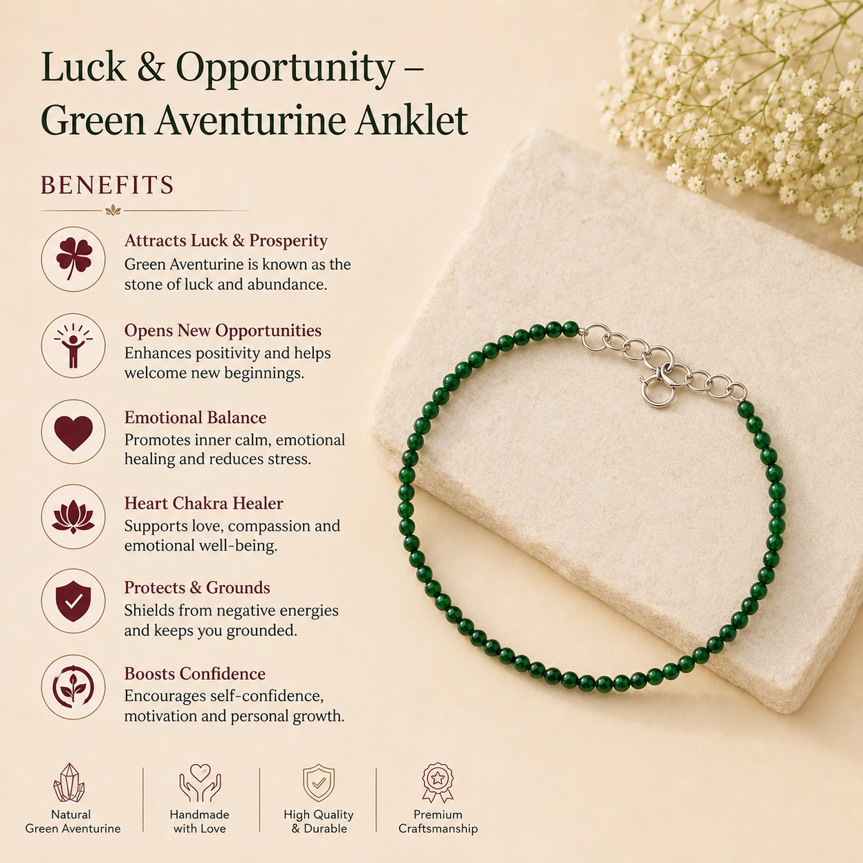 Luck & Opportunity – Green Aventurine Anklet