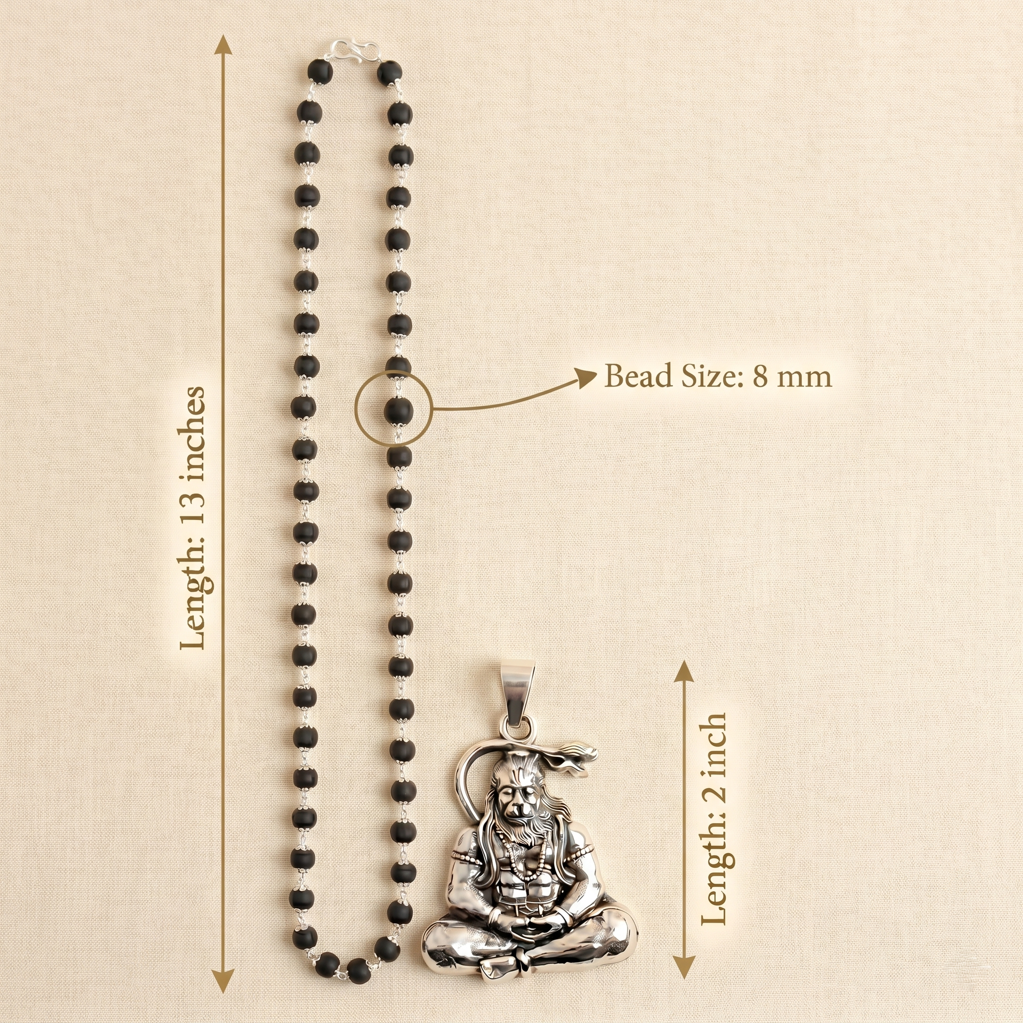 Karungali Silver Capped Mala with Hanuman ji Dhyan Pendant
