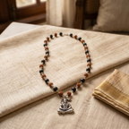 Silver Capped Karungali & Rudraksha Mala with Hanuman ji Dhyan Pendant