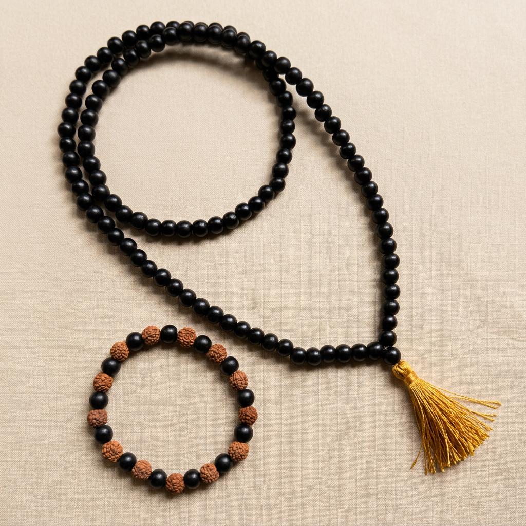 Karungali 108+1 Beads Mala & Rudraksha+Karungali Bracelet Combo