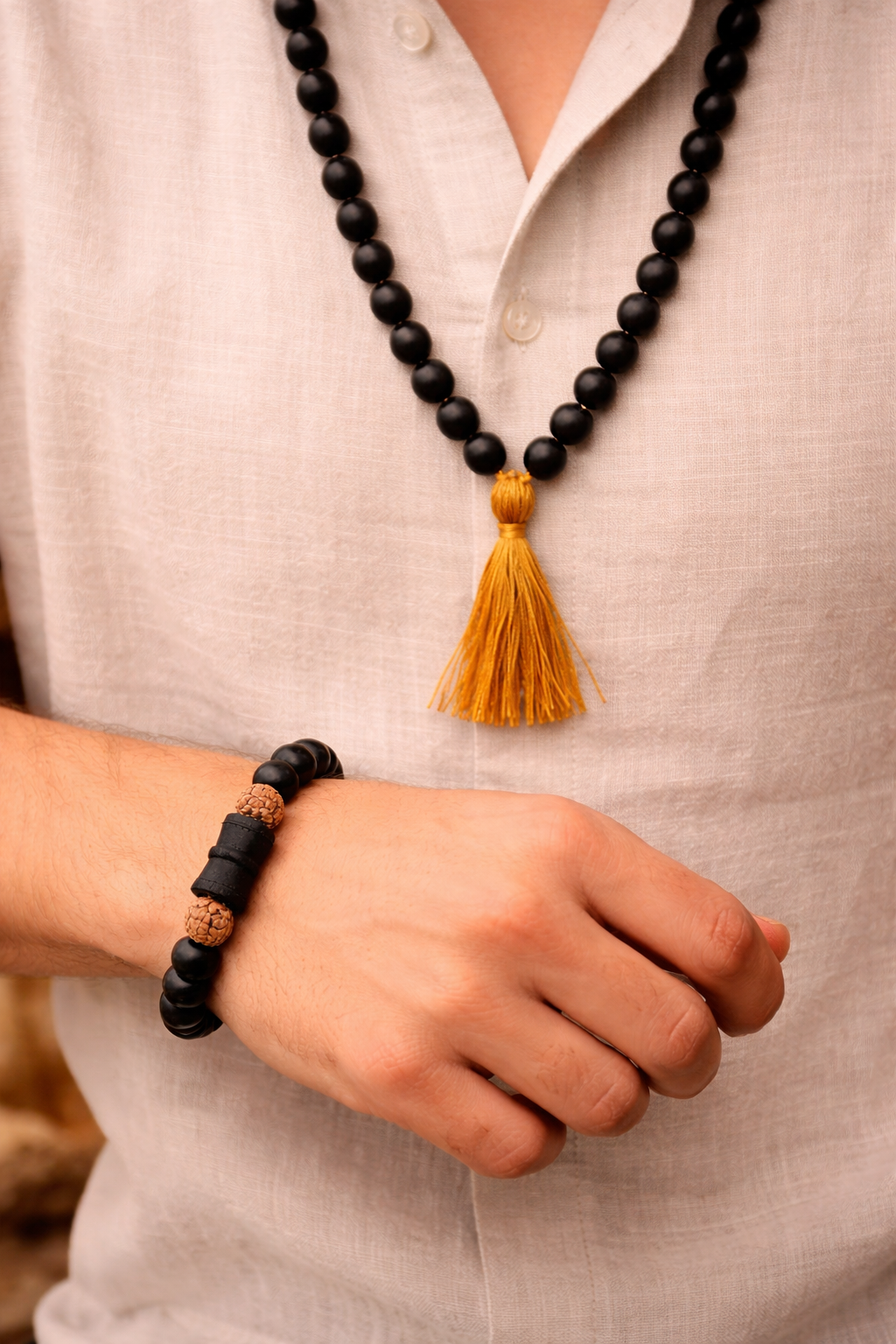 Karungali Mala (108+1) & Karungalu Damru Rudraksha Bracelet Combo
