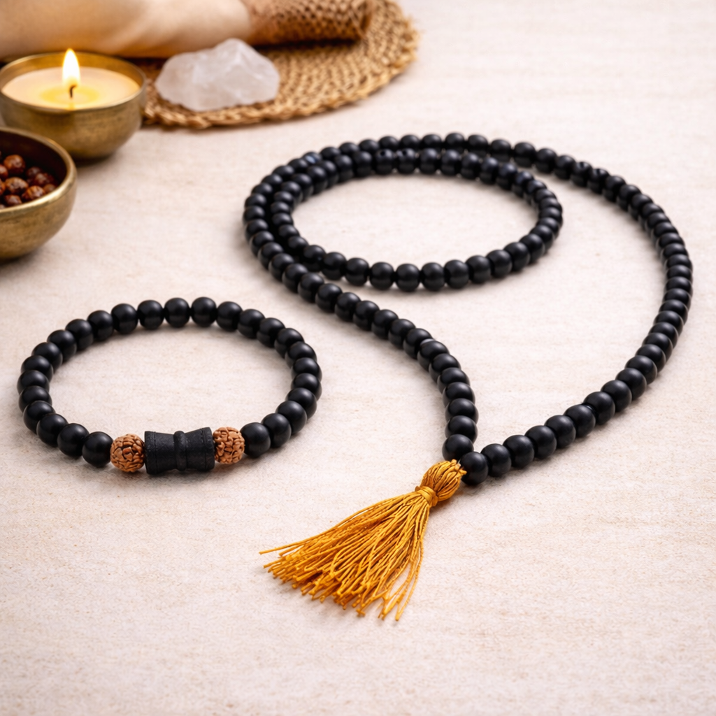 Karungali Mala (108+1) & Karungalu Damru Rudraksha Bracelet Combo
