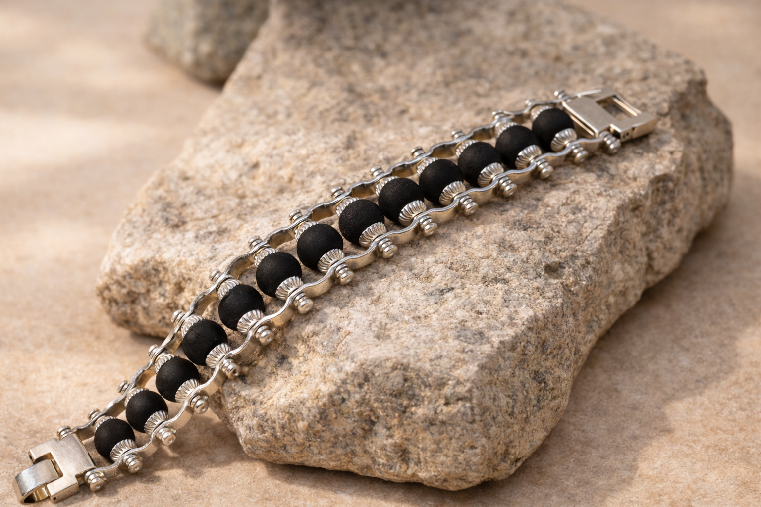 Silver Plated Karungali Modern Chain Bracelet