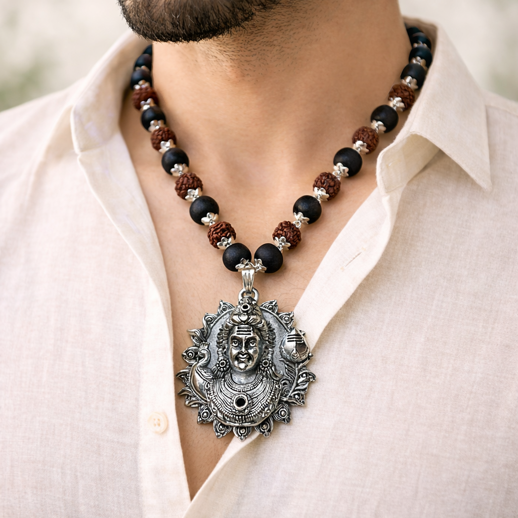 Murgan Kavach : Karungali & Rudraksha Malai with Murgan Face Pendent