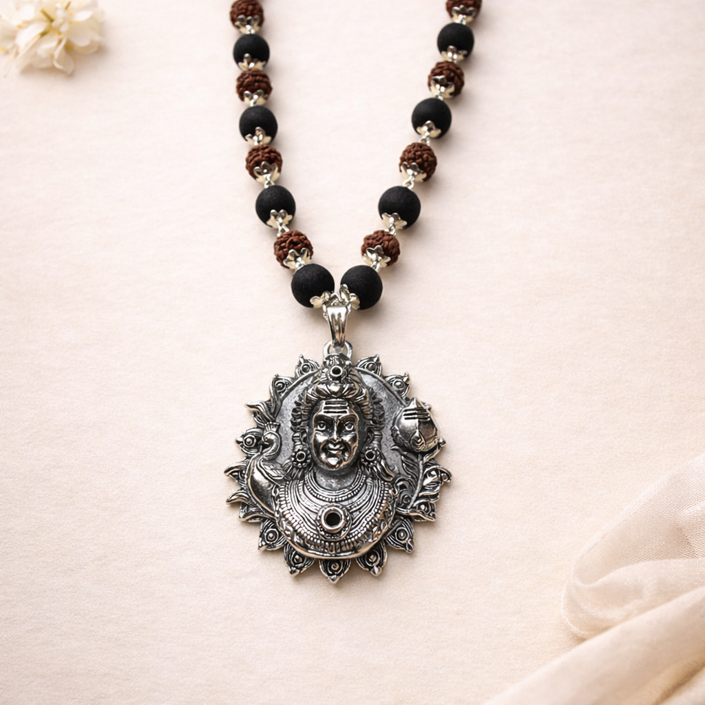 Murgan Kavach : Karungali & Rudraksha Malai with Murgan Face Pendent
