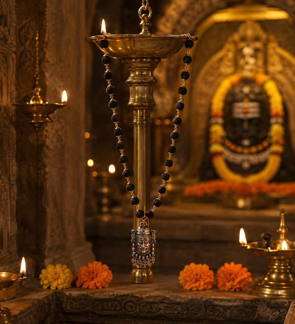 Karungali Silver-Capped Mala with Mahakal Pendant
