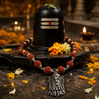 Rudraksha Silver-Capped Mala with Mahakal Shringar Pendant