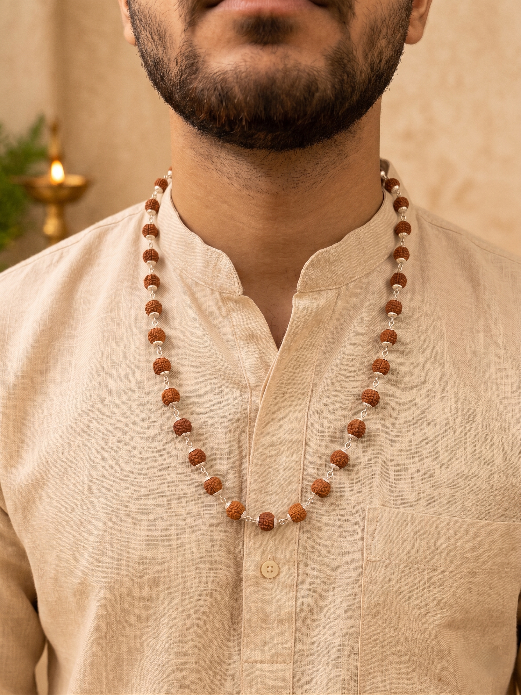 Silver Capped Rudraksha Mala ( Lab Certified)