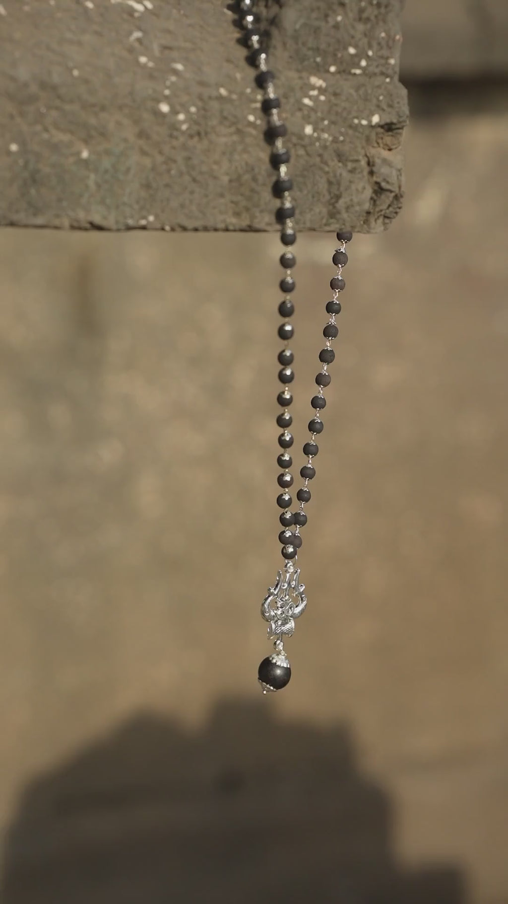 Karungali Mala Silver Capped with OM Trishul Karungali Pendant (Lab Certified)