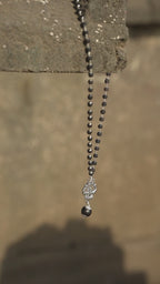 Karungali Mala Silver Capped with OM Trishul Karungali Pendant (Lab Certified)