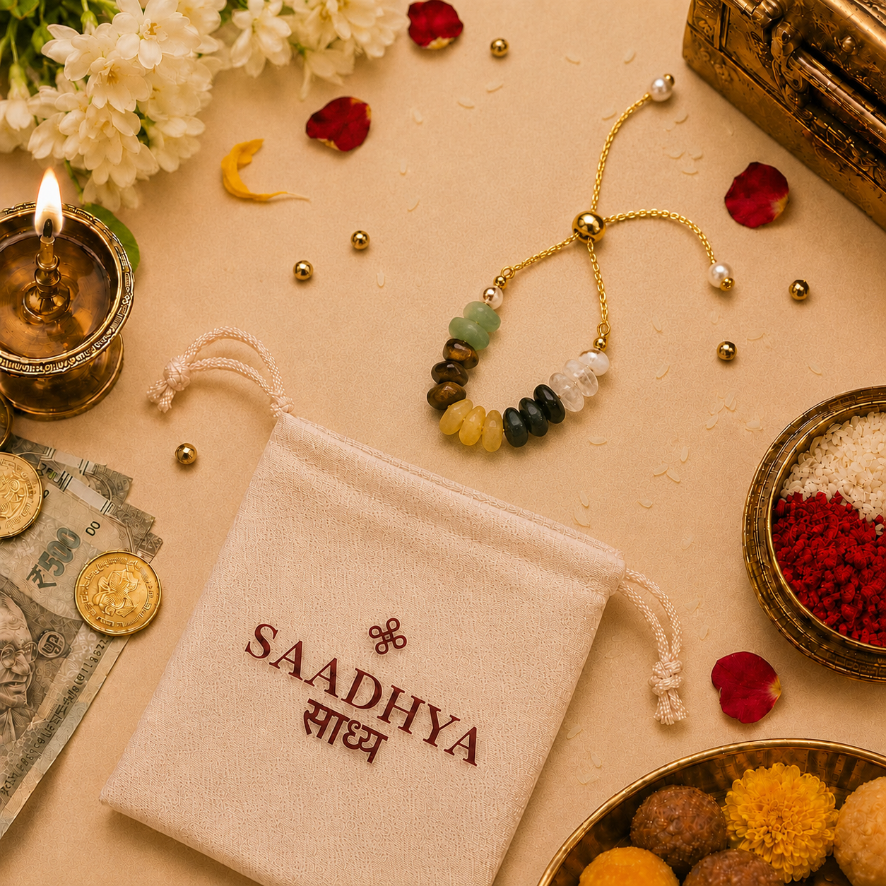 Money Magnet Splash Stone Bracelet Rakhi