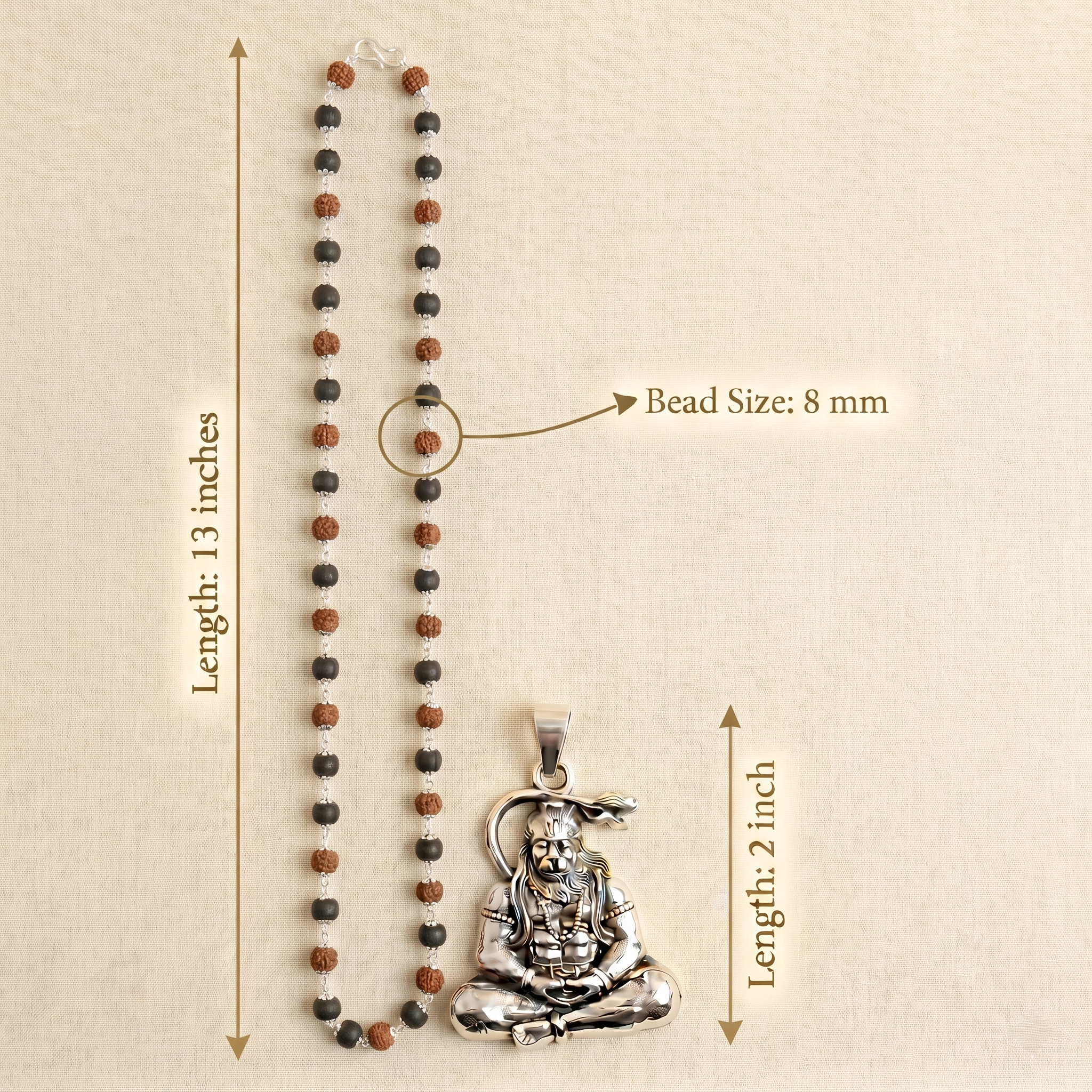 Silver Capped Karungali & Rudraksha Mala with Hanuman ji Dhyan Pendant