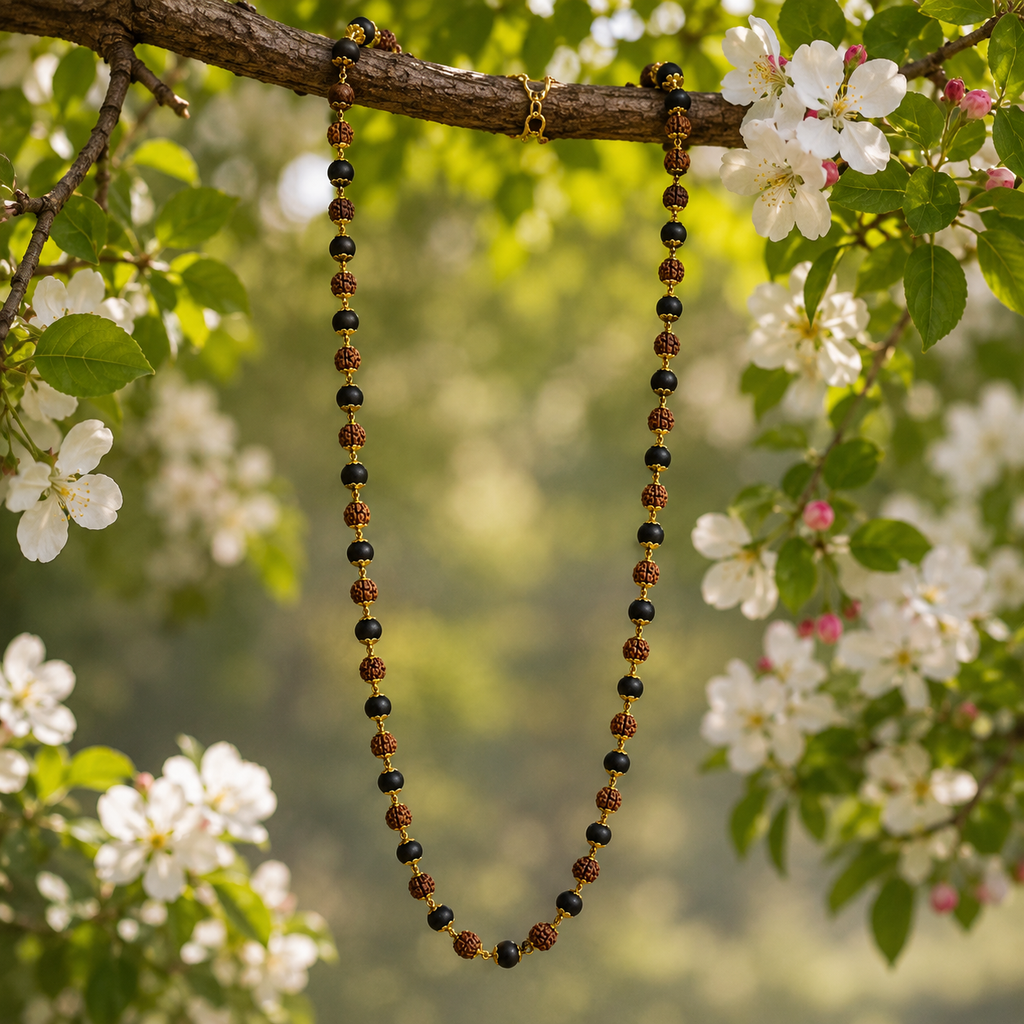 Rudraksha and Karungali Gold-Capped Mala
