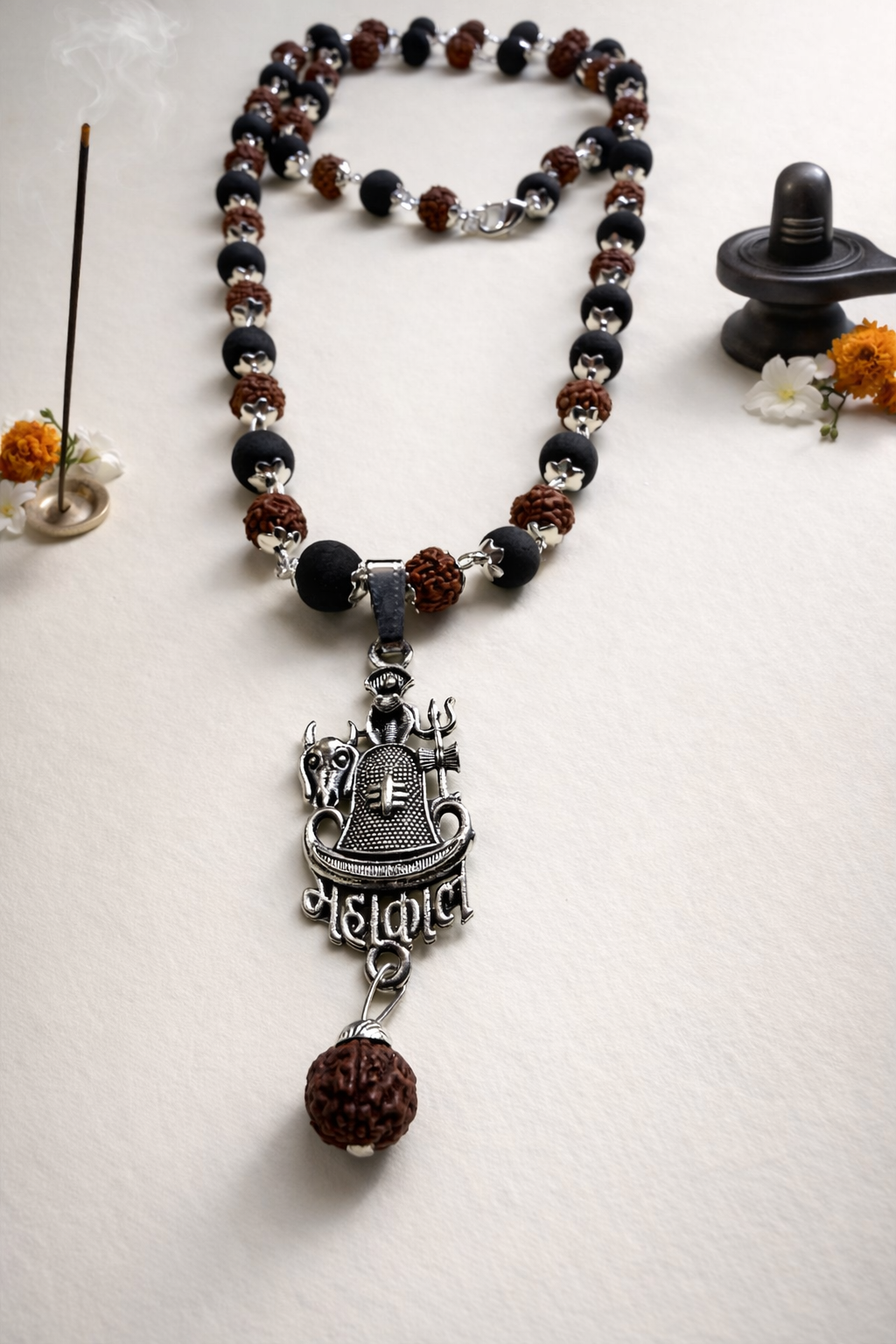 Rudraksha & Karungali Mala with Linga Mahakal Pendent