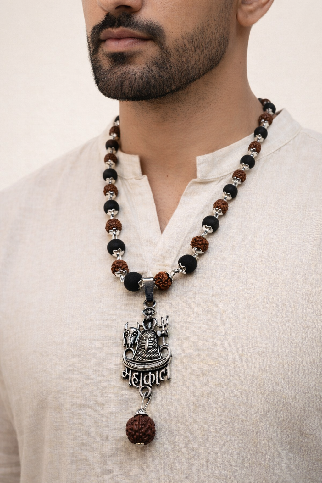 Rudraksha & Karungali Mala with Linga Mahakal Pendent