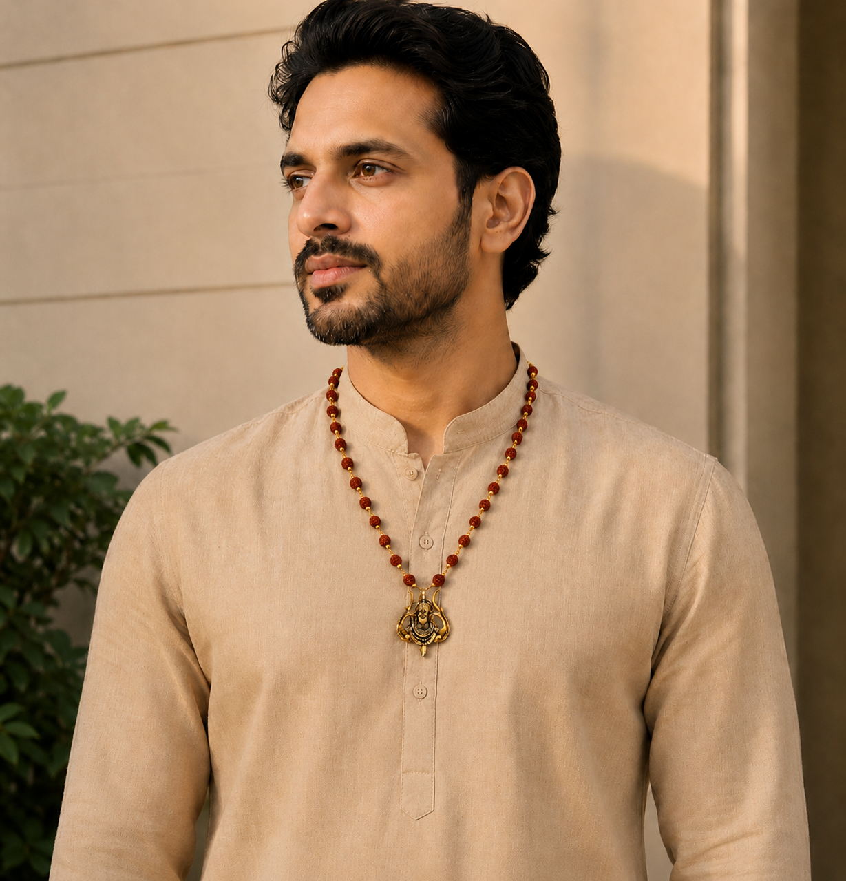 Rudraksha Gold-Capped Mala with Shiv Ji Trishul Pendant