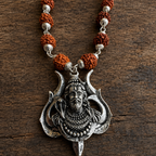 Rudrakasha Silver-Capped Mala with Shiv Ji Trishul Pendant