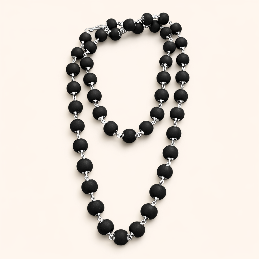 Silver Plated Karungali Mala - Ebony Wood Mala Silver plated (Govt. Certified)