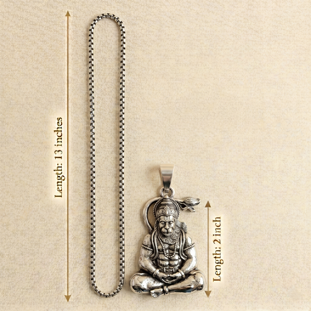 Silver Chain With Hanuman ji Dhyan Pendant