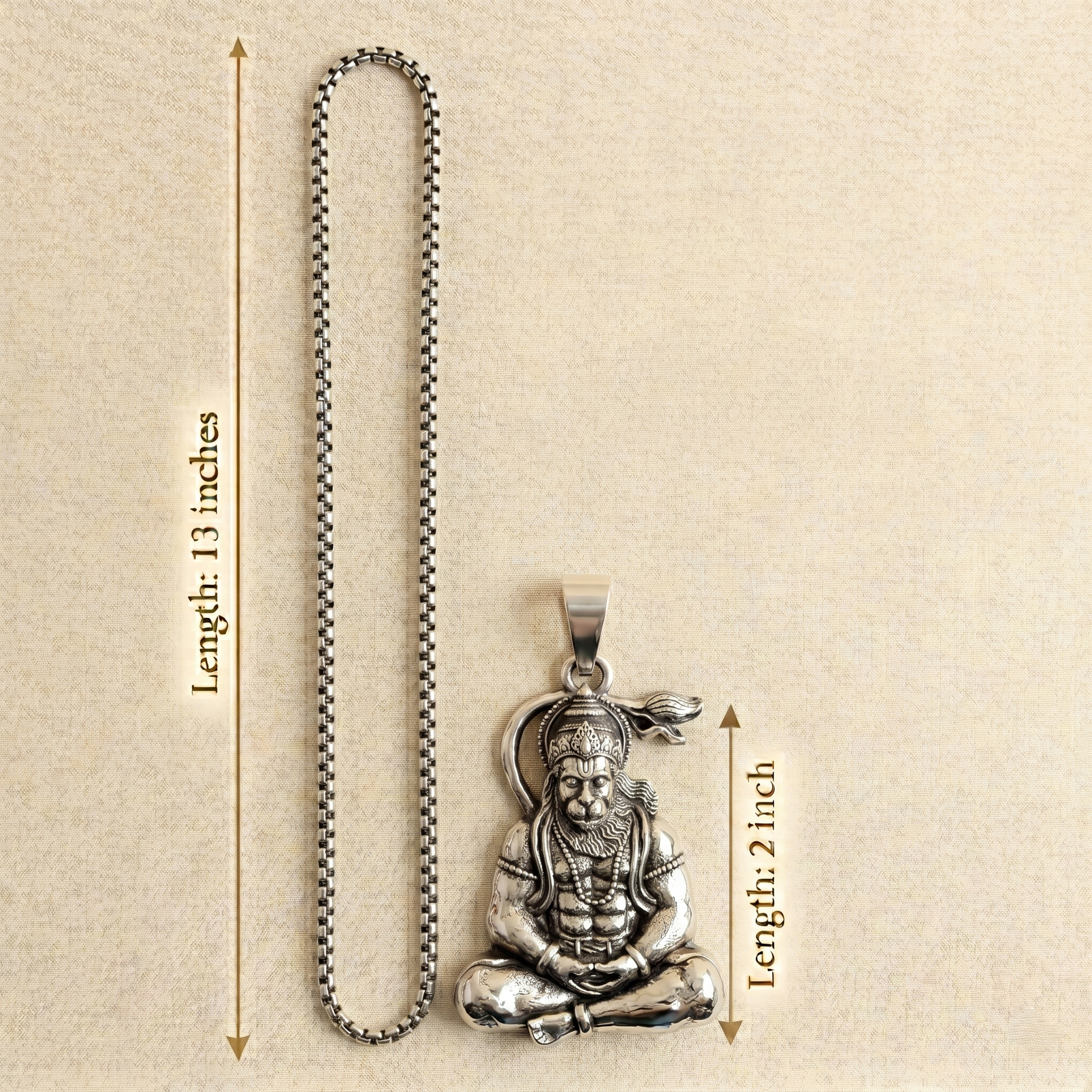 Silver Chain With Hanuman ji Dhyan Pendant