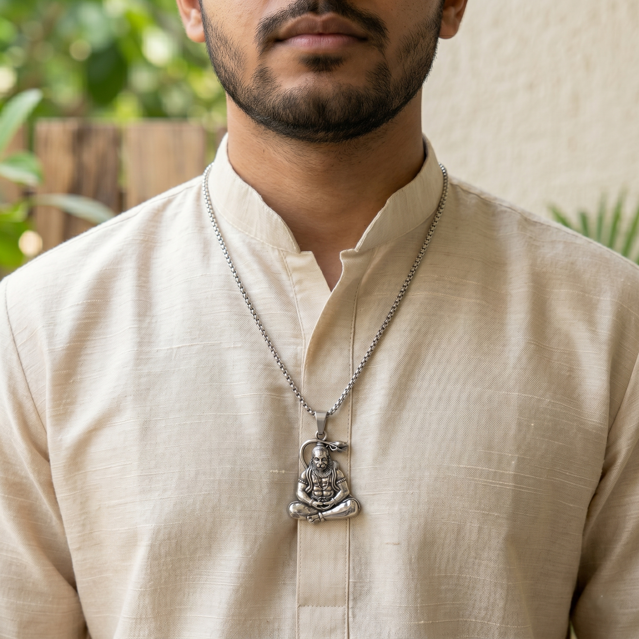 Silver Chain With Hanuman ji Dhyan Pendant