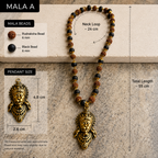 Rudraksha and Karungali Gold-Capped Mala Golden Hanuman Ji Face Pendant