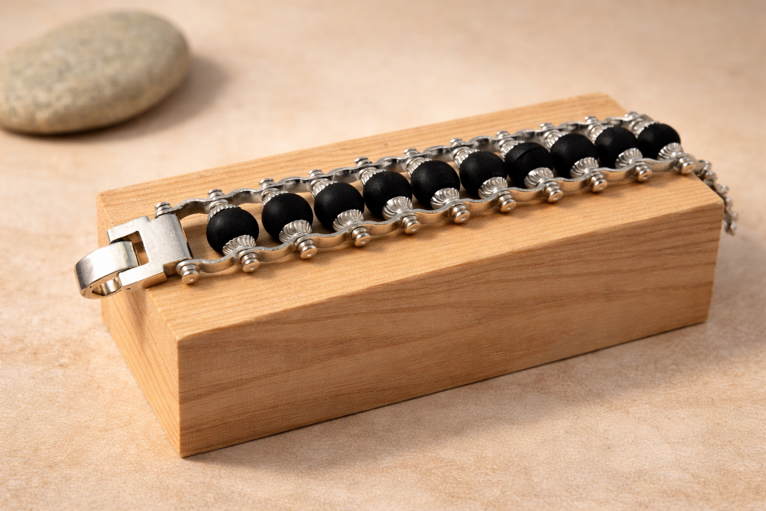 Silver Plated Karungali Modern Chain Bracelet