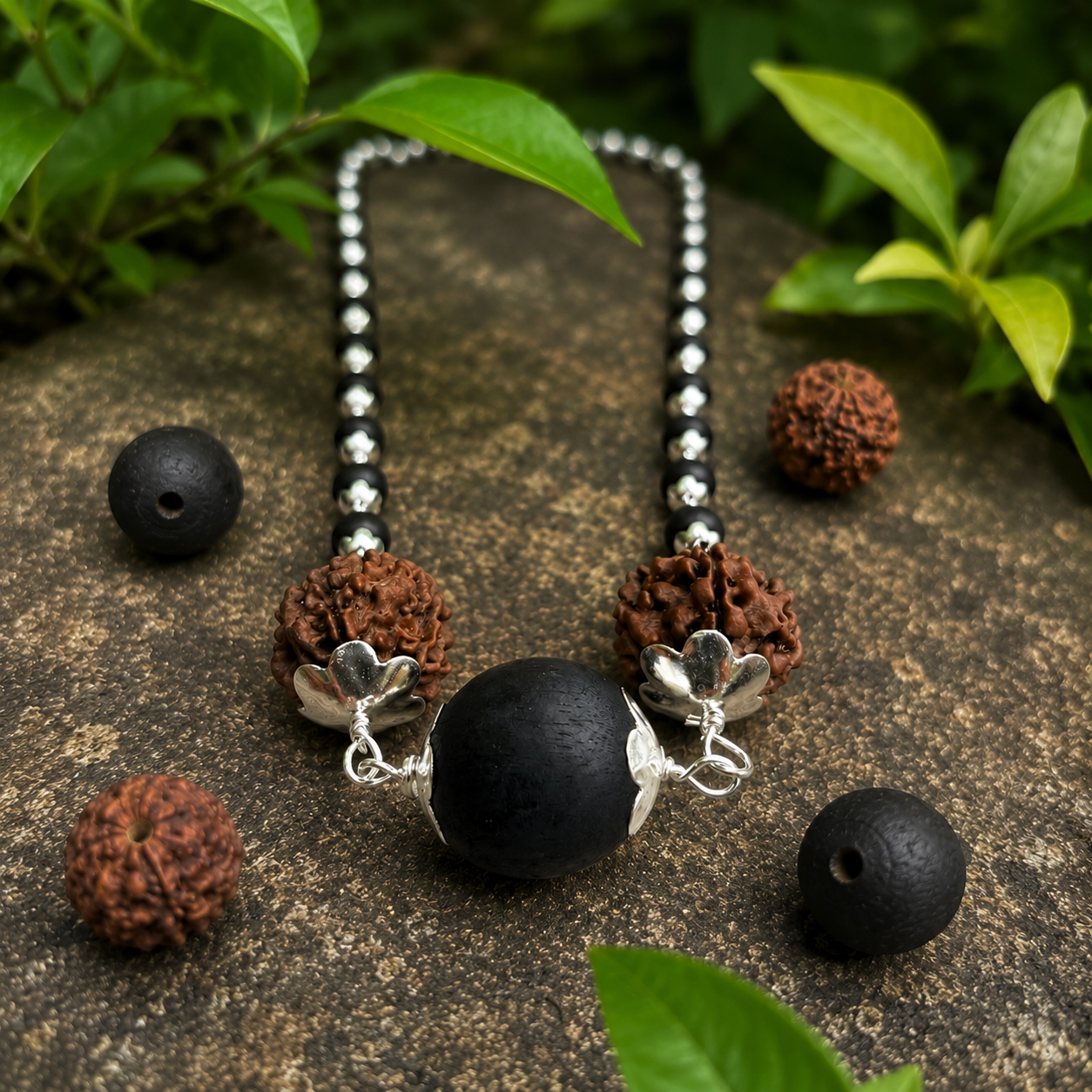 TRINETRA Kavach Mala - Rudraksha & Karungali Mala